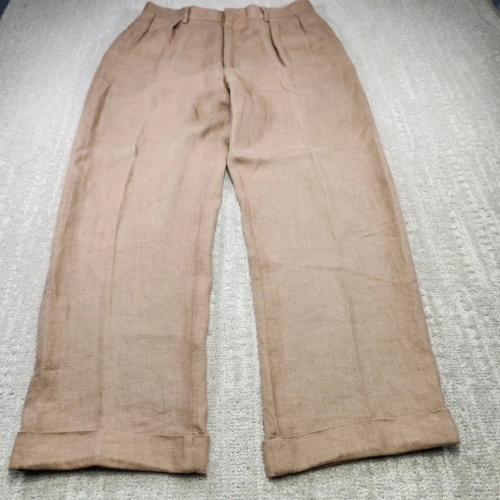 Vintage Polo Ralph Lauren Linen Pants Men 34x30 Pleated High Rise Trouser Flowy